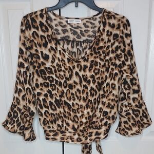 Honey Peace Cheetah Print Tie Back Crop Top Women's Medium